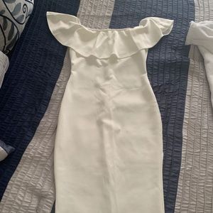 White, Ruffled, off-the-shoulder, Bodycon Dress